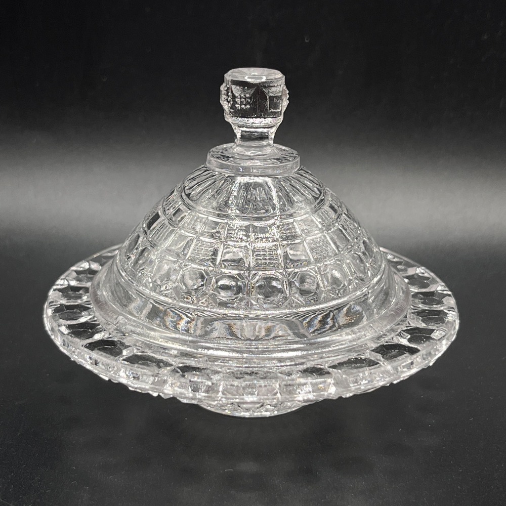 McKee Tappan Child Toy Clear Pressed Glass Round Butter Dish Lid Flying Saucer